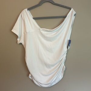 NWT- Abound white asymmetric neck shirred sides white tee shirt, size XXL